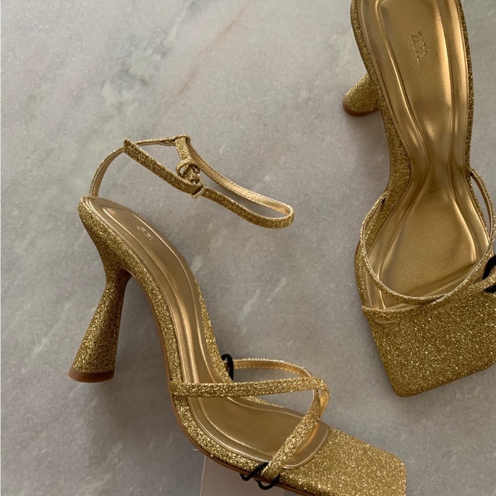 Zara Gold Strappy Heeled - Picture 7 of 9